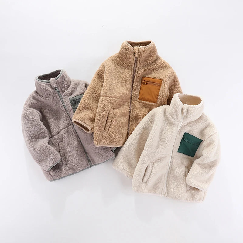 Stylishe & Warme Fleece-Jacke für Kinder  – Plüsch-Mantel mit Reißverschluss für Herbst & Winter
