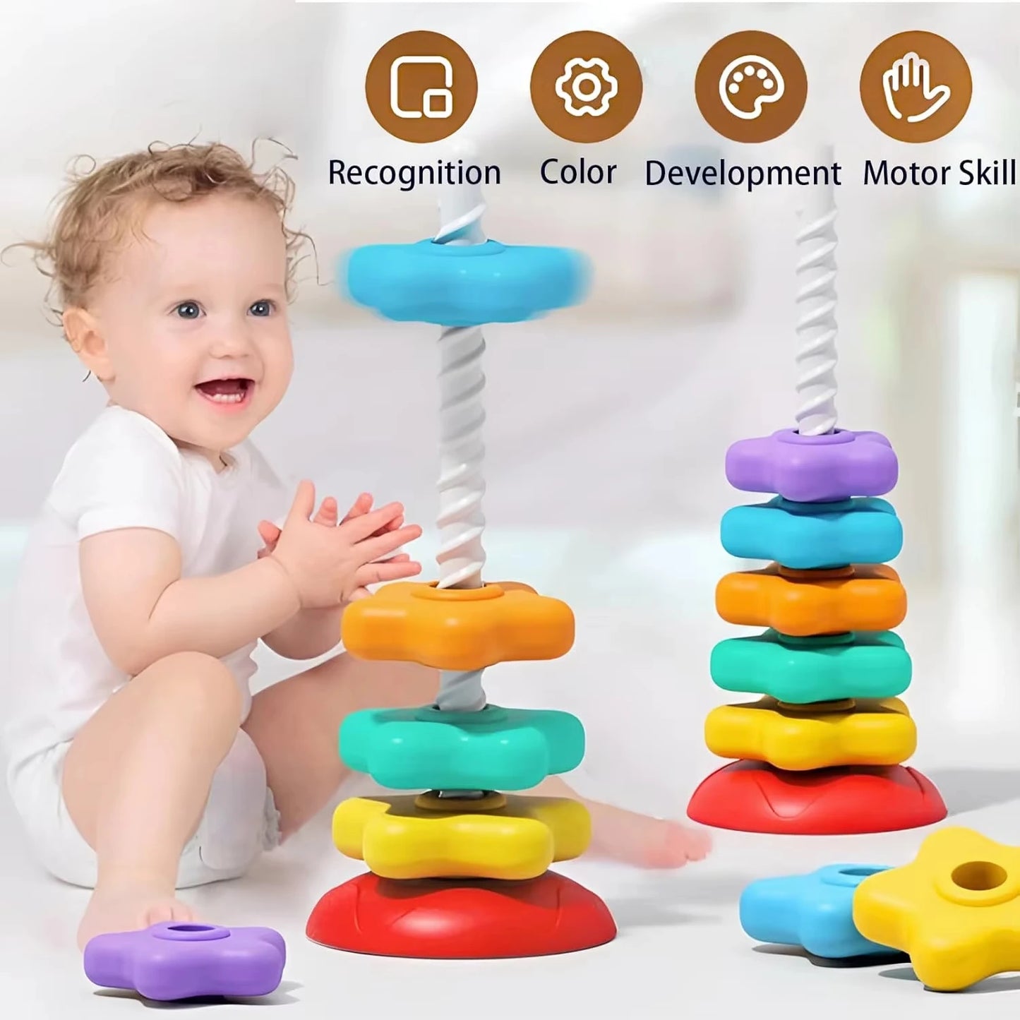 Montessori Regenbogen-Spinturm – Pädagogisches Steck- und Drehspiel für Kinder