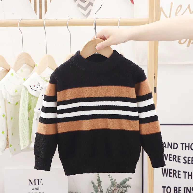 Hübscher Herbst- und Winter-Pullover für Jungen im Alter von 2-6 Jahren – hoher Kragen, gestricktes Design, warmer Strickpullover für Kinder