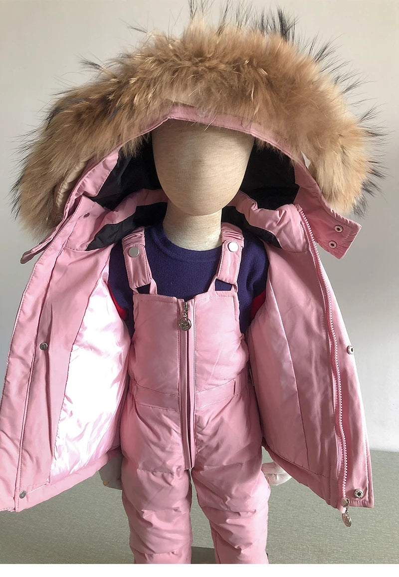 Kinder Daunenanzug für Winter und Herbst – Warmer Schneeanzug mit Pelzkragenlook, Jacke und Mantel für Jungen und Mädchen, Outwear für 1-5 Jahre