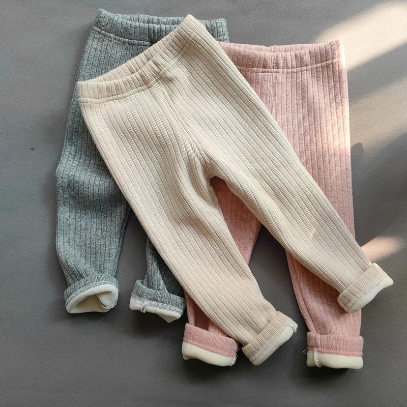 Herbst Winter Mädchen Hosen Verdickung Warme Fleece Hosen Für Mädchen Leggings Kinder Baby Elastizität Schlank Streifen Hosen