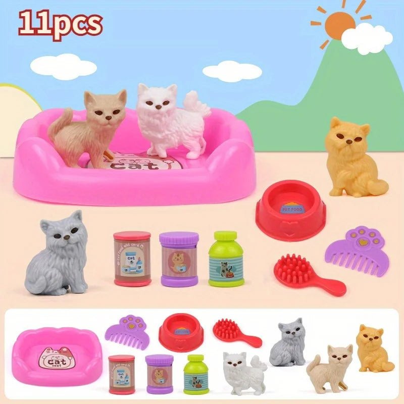 Kinder Hundespielzeug Set mit Korb – Nette Haustier-Puppe für Familien, Hundekäfig, Spielszene, Weihnachts- und Thanksgiving-Geschenke, farblich zufällig