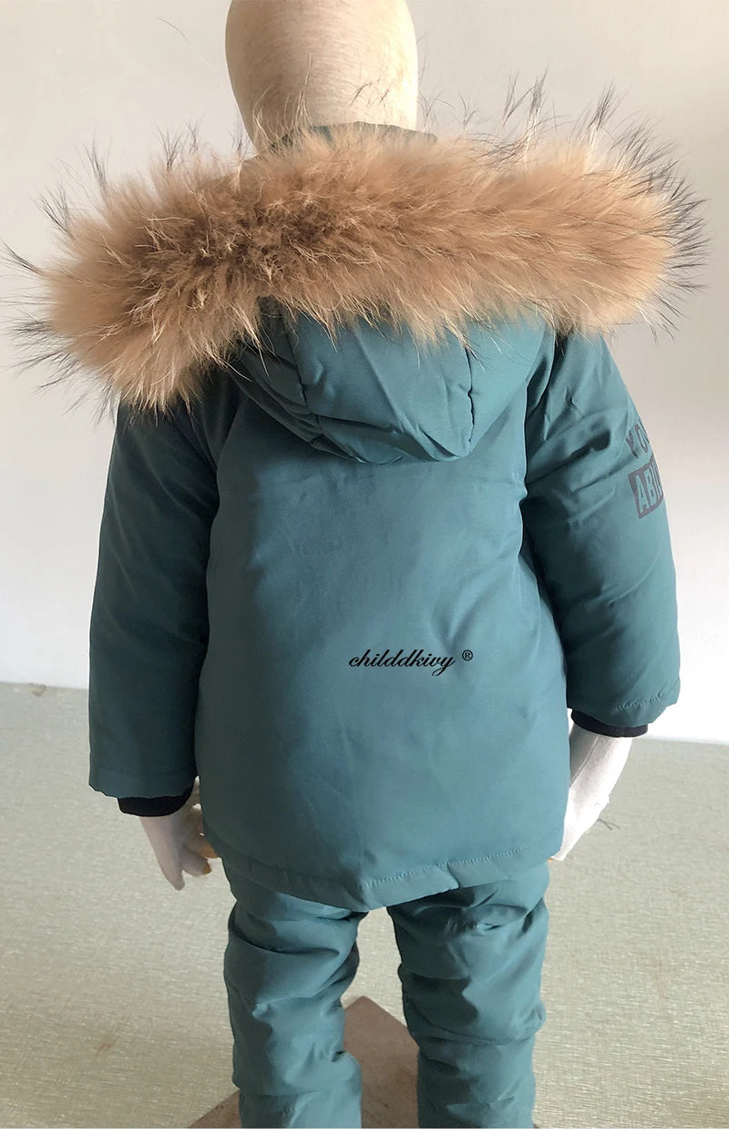 Kinder Daunenanzug für Winter und Herbst – Warmer Schneeanzug mit Pelzkragenlook, Jacke und Mantel für Jungen und Mädchen, Outwear für 1-5 Jahre
