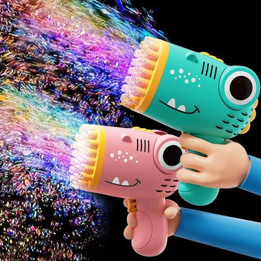 40-Loch Dinosaurier Blase Handheld Bubble Machine – Elektrische Seifenblasenpistole für Outdoor, Hochzeiten & Feiern (Ohne Wasser)