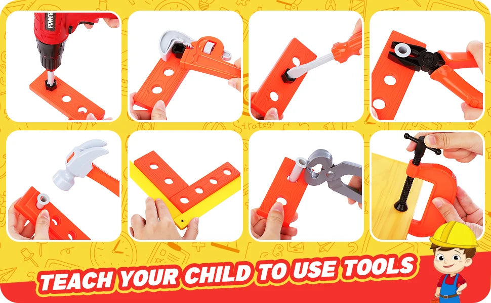 Elektrisches Kinder-Werkzeugset – Rollenspiel-Konstruktionsspielzeug mit Bohrer, Kinder-Power-Werkzeugset für Jungen und Mädchen, ideal für kreative Bau- und Spielstunden