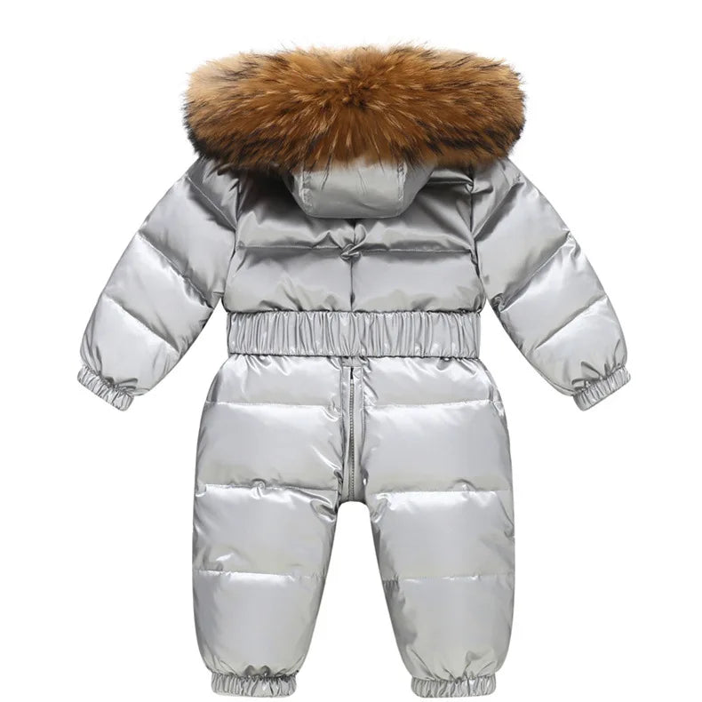 Daunen-Overall für Kinder – Warmer, wasserdichter Schneeanzug mit Kapuze