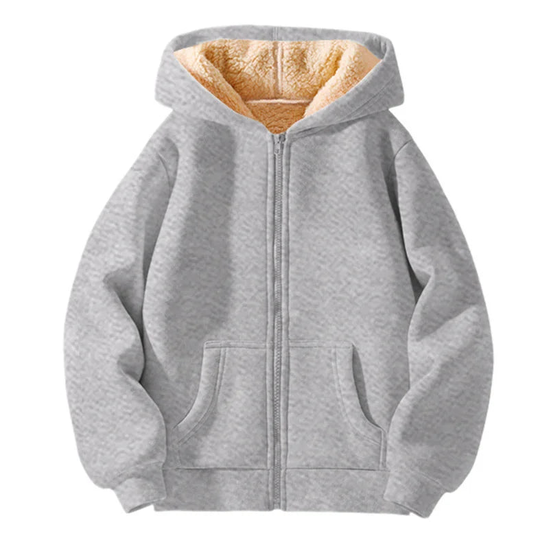 Kinder-Kapuzenjacke – Warme Jacke aus Lammwolle für Herbst und Winter