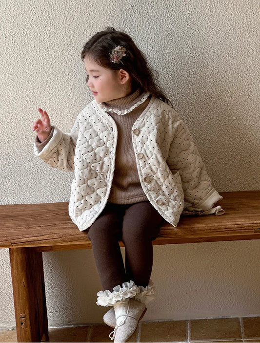 Mädchen-Mantel – Warme Winterjacke mit Polka-Dots im koreanischen Stil