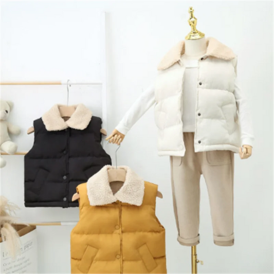 Unisex Kinder-Weste – Warme, ärmellose Jacke mit Umlegekragen