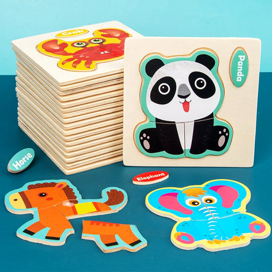 3D Holzpuzzle für Kinder – Cartoon Tier- und Verkehrsmotive, Montessori-Spielzeug, Förderung der Intelligenz, Frühzeitiges Lernen und Pädagogisches Holzspielzeug