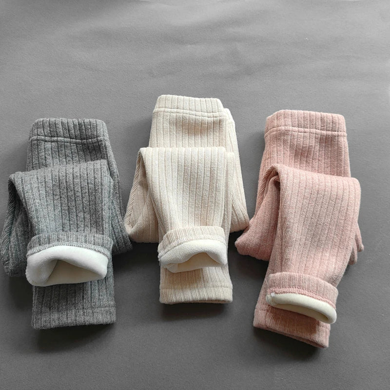 Herbst Winter Mädchen Hosen Verdickung Warme Fleece Hosen Für Mädchen Leggings Kinder Baby Elastizität Schlank Streifen Hosen