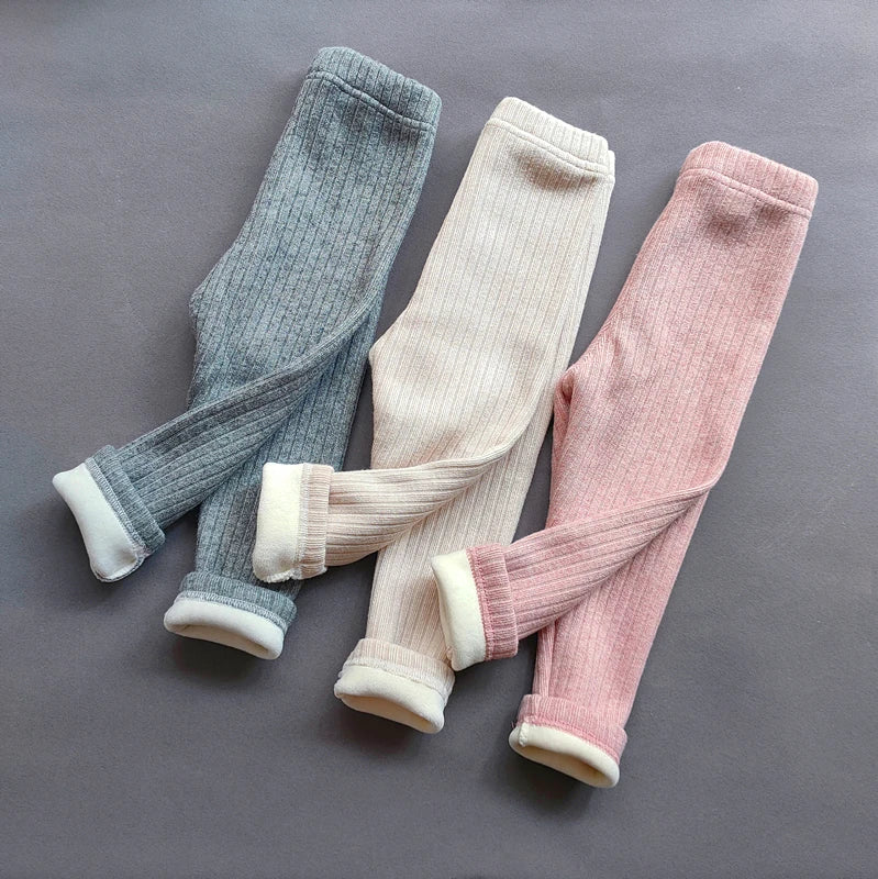Herbst Winter Mädchen Hosen Verdickung Warme Fleece Hosen Für Mädchen Leggings Kinder Baby Elastizität Schlank Streifen Hosen