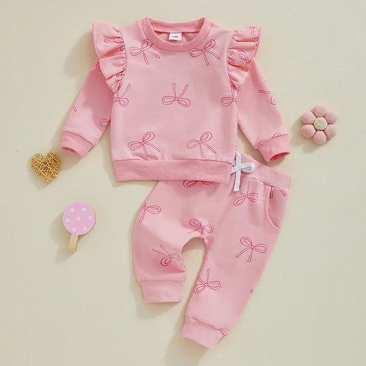 Kleinkind-Set für Mädchen – 2-teiliges Herbst-Outfit mit Schleifen-Print