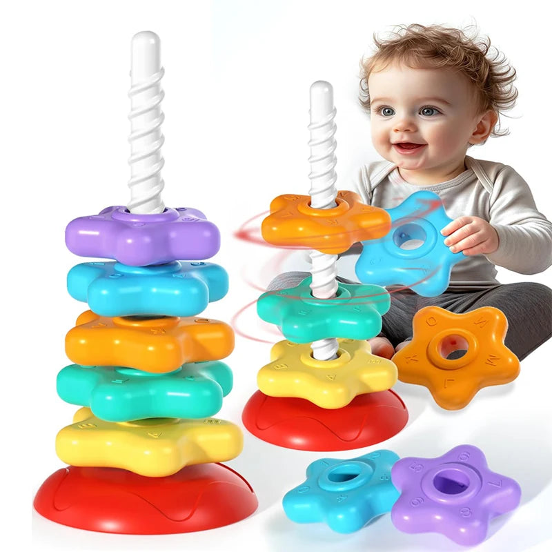 Montessori Regenbogen-Spinturm – Pädagogisches Steck- und Drehspiel für Kinder