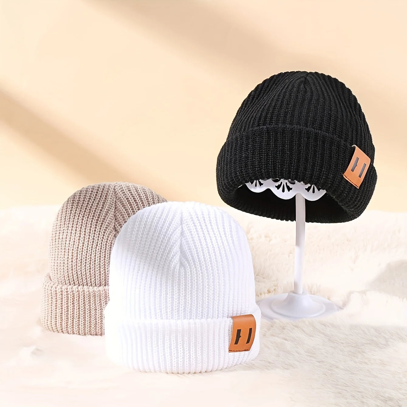 3er Set Gestrickte Wintermützen – Kuschelige Accessoires für Neugeborene & Kleinkinder im praktischen Sets von 1, 2 oder 3 Stück