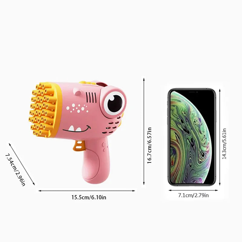 40-Loch Dinosaurier Blase Handheld Bubble Machine – Elektrische Seifenblasenpistole für Outdoor, Hochzeiten & Feiern (Ohne Wasser)